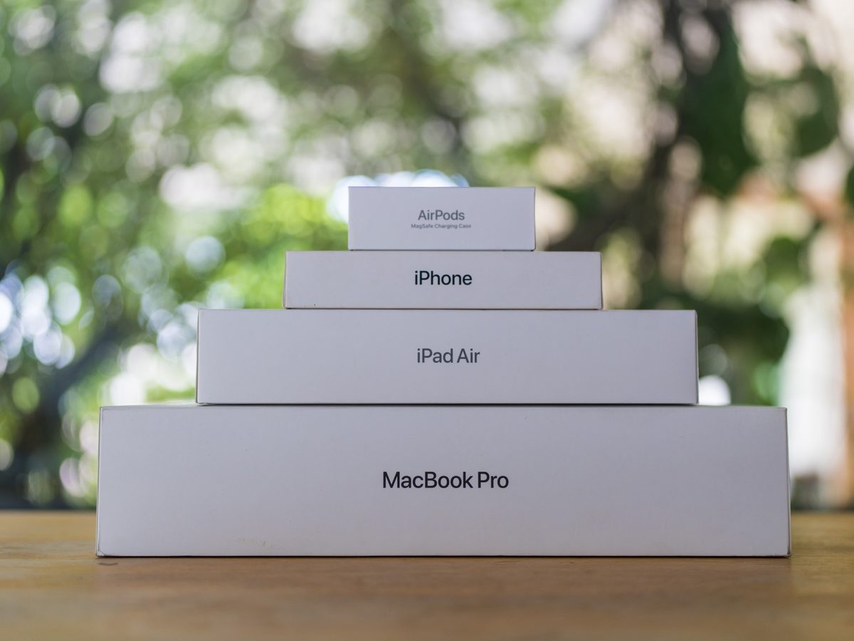 A stack of boxed devices